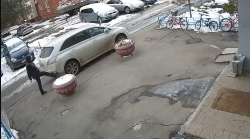 Общество Пешая омичка «отомстила» авто на тротуаре
