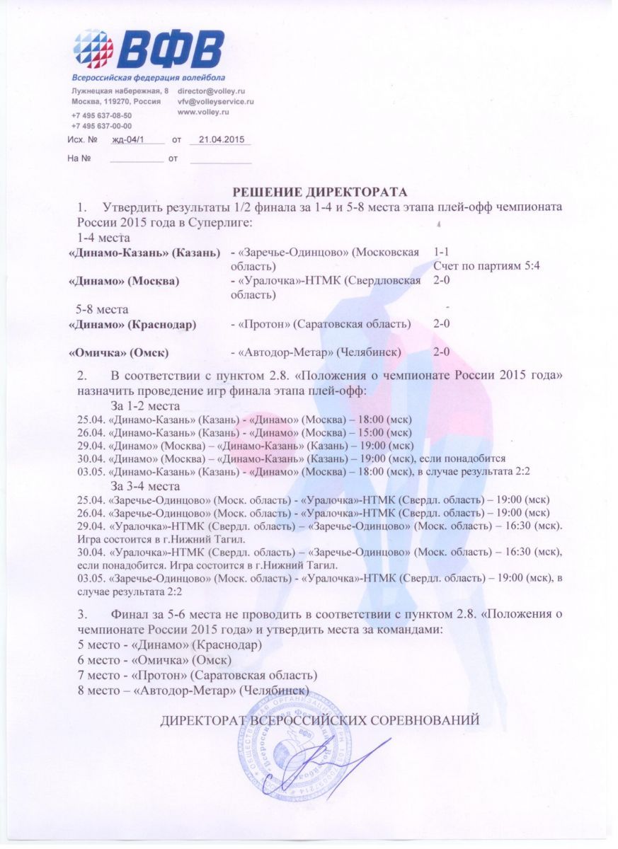Всероссийская федерация волейбола отменила игры за 5-е место между «Омичкой» и Краснодаром
