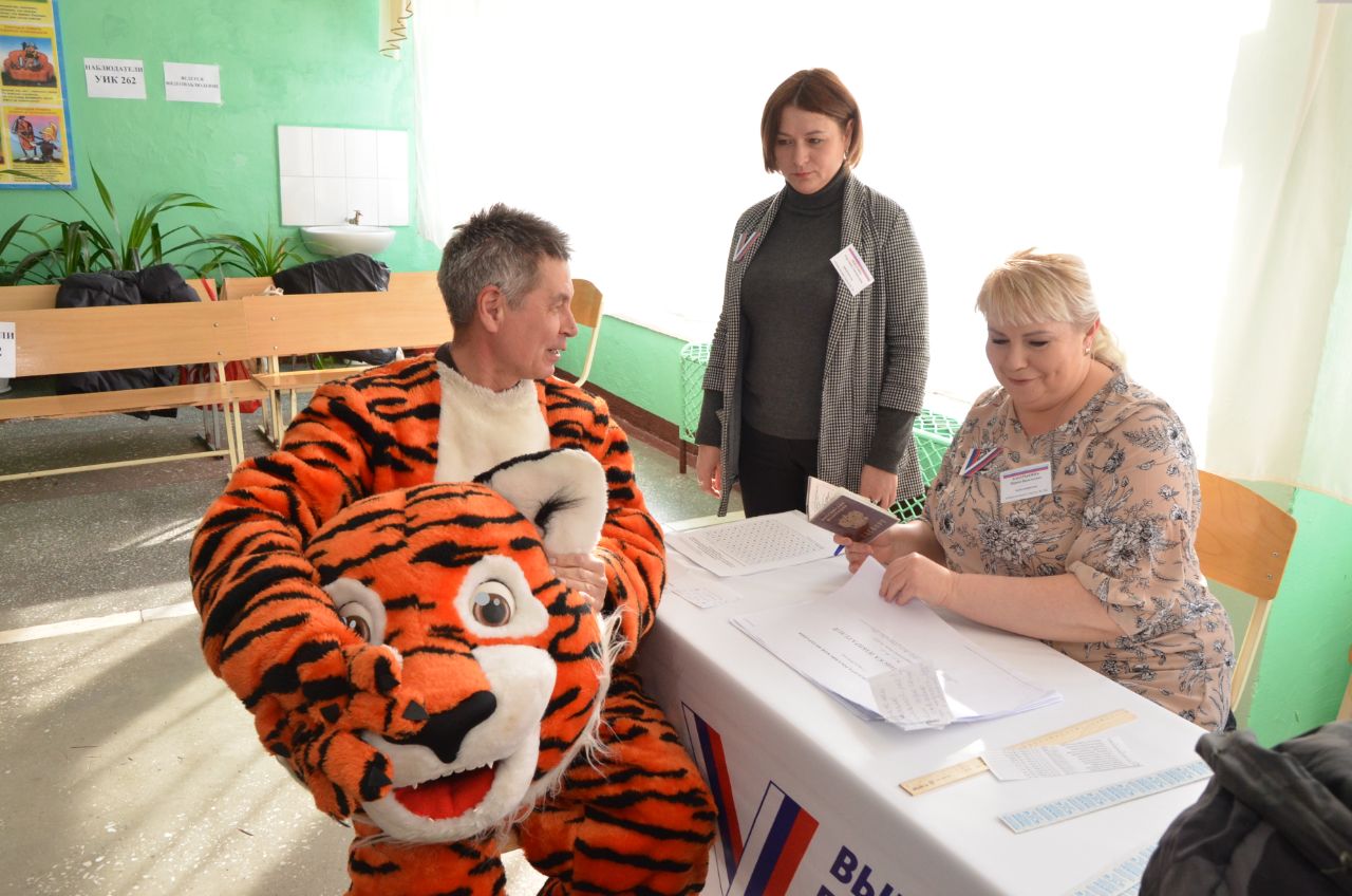 Омич пришел на выборы президента в костюме тигра Омич пришел на выборы президента в костюме тигра
