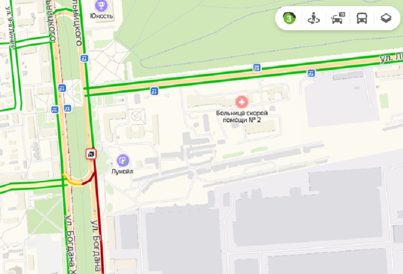 Скрин: yandex.ru/maps В Омске реанимация попала в ДТП с маршруткой