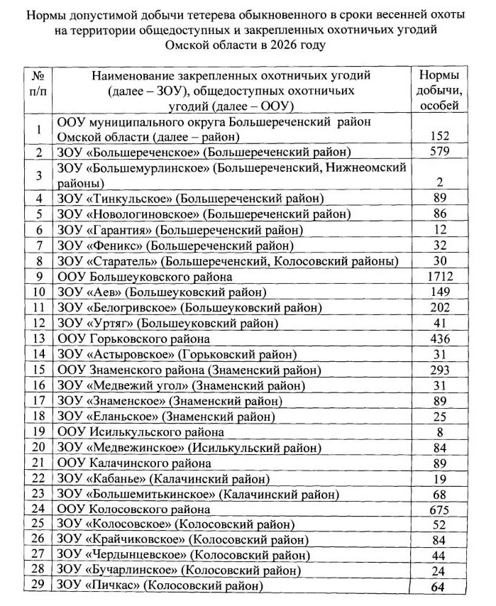 Омским охотникам обозначили разрешенное количество добычи тетерева и глухаря Омским охотникам обозначили разрешенное количество добычи тетерева и глухаря