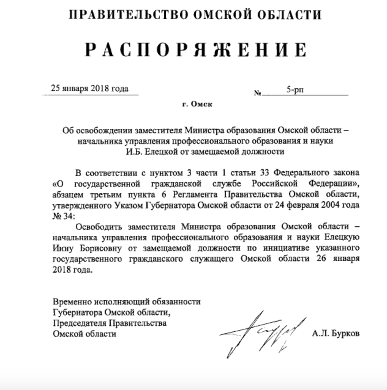 Бурков уволил омского замминистра Елецкую перед назначением Бурков уволил омского замминистра Елецкую перед назначением