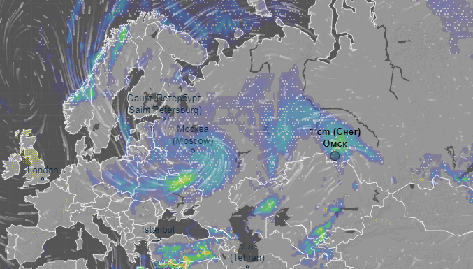 Омск накроет огромный снежный циклон размером с треть России